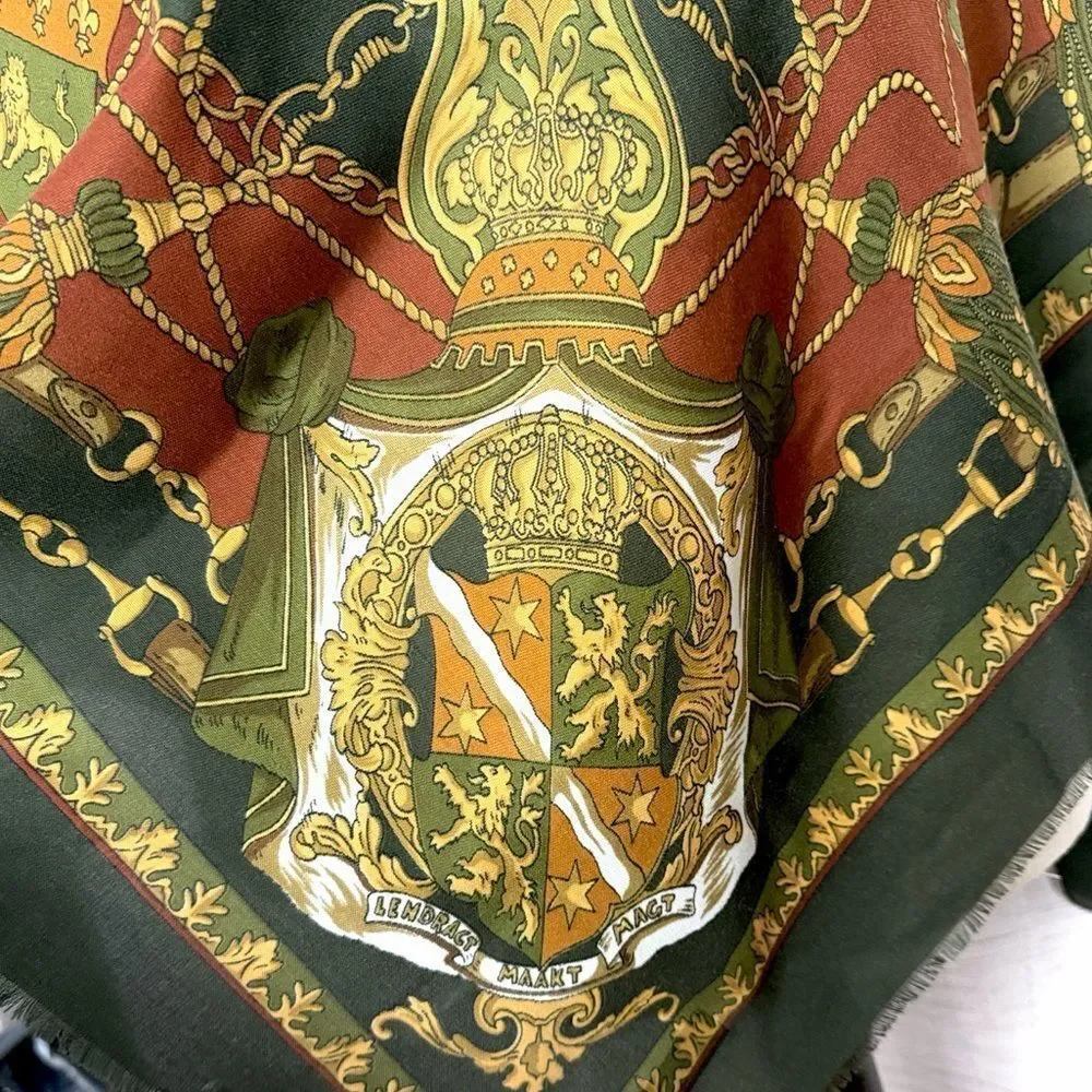 Art of the Scarf Large Square Scarf Shawl Baroque Style Green Terracotta  Italy